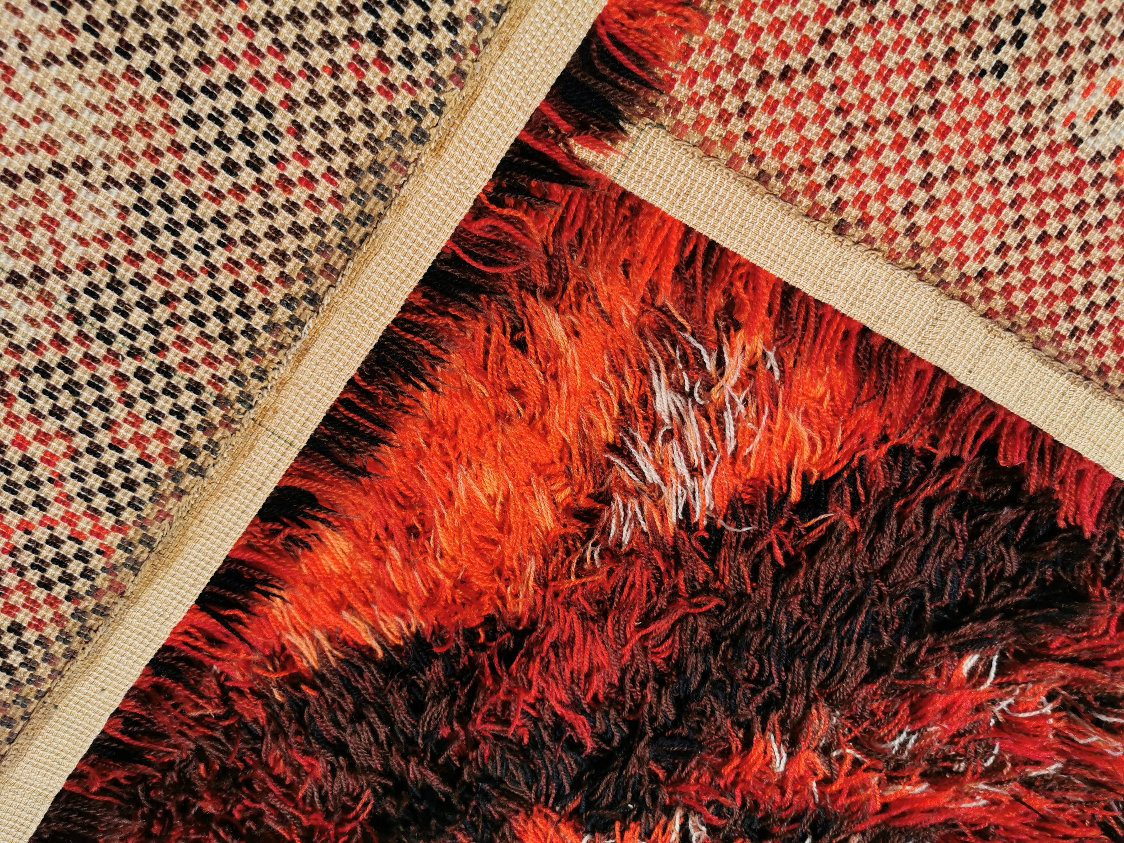 Swedish handmade wool - rya rug. estimated 1960s.