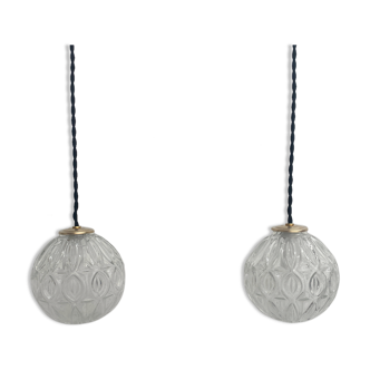 Lot 2 vintage suspensions molded glass 1950