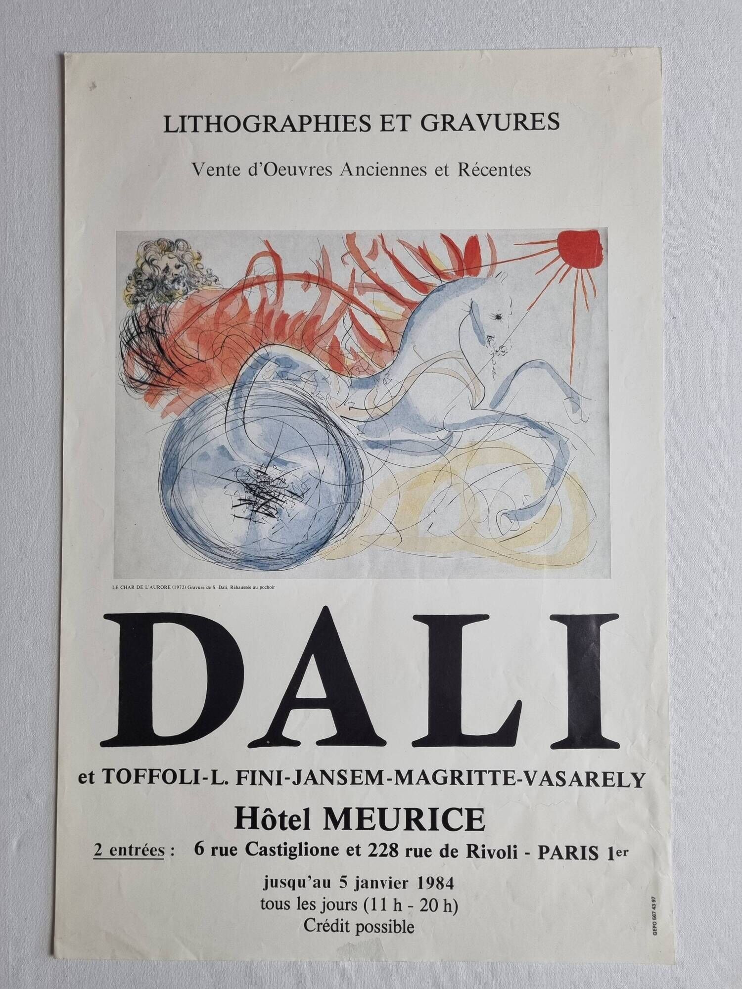 DALI exhibition poster lithographs and engravings, the chariot of dawn, 1984, 38 x 60 cm
