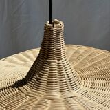 Small suspension, rattan luminaire in hat shape D:60cm