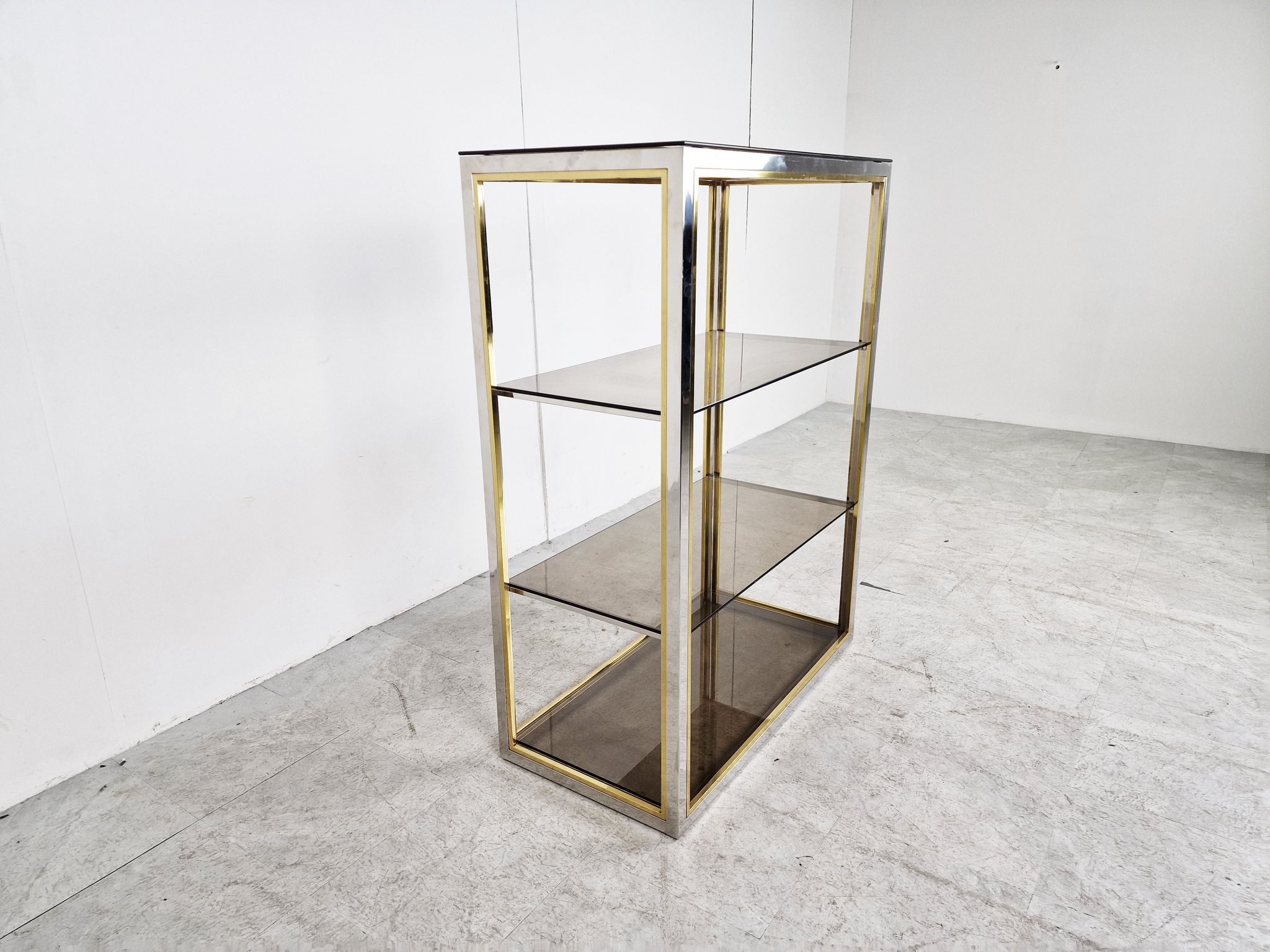 Etagère laiton vintage et chrome, années 1970
