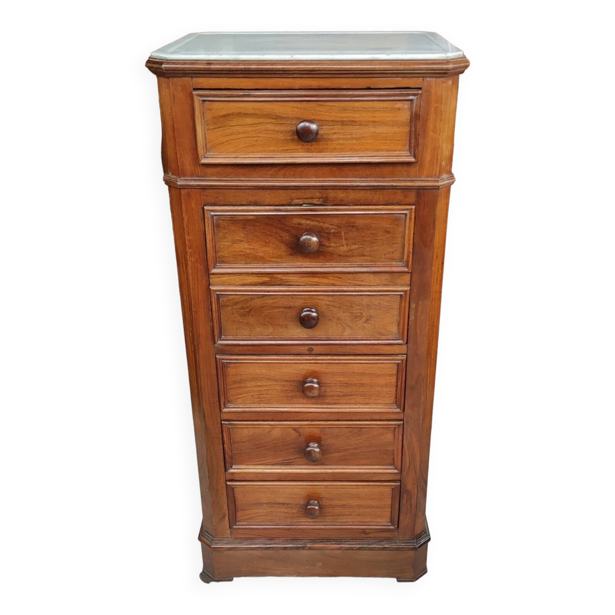 Old Chiffonier Bedside Table White Marble Top