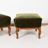 Pair of Pouf, Footrest, in green velvet