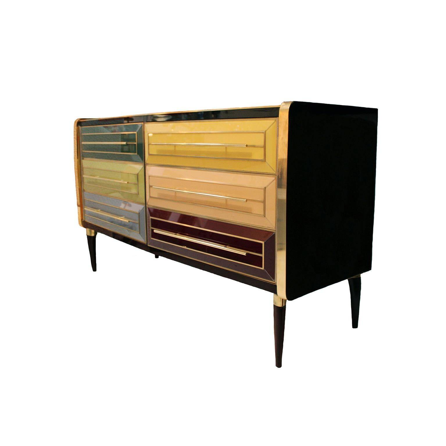 Mid Century Solid Wood And Colored Glass Bar Furniture, Italy 1950's