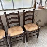 Straw chairs oak 1940s Dudouyt