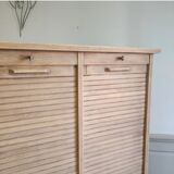 Antique furniture with double curtains sanded to white