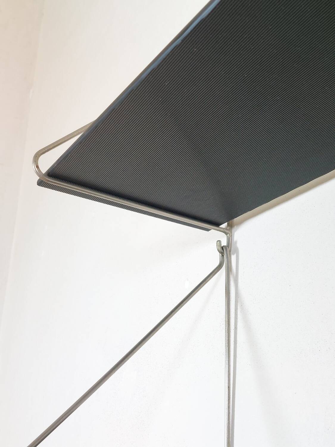 Vintage mid century loop shelf black glass metal