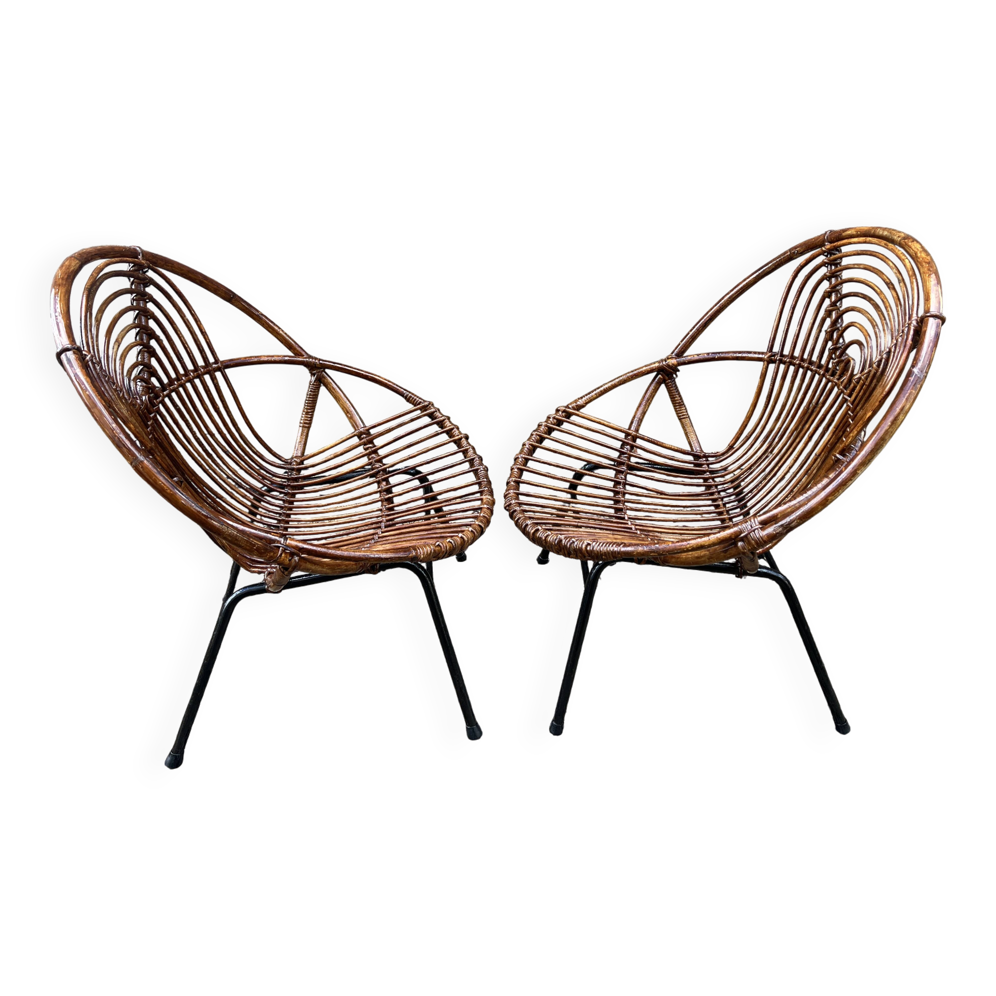 Pair of rattan armchairs, metal legs CIRCA 1950