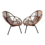 Pair of rattan armchairs, metal legs CIRCA 1950