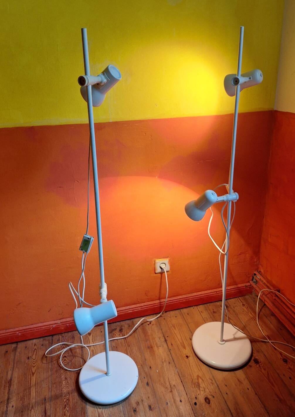 Pair of Italian multi-adjustable floor lamps with 2 spotlights, 1970s
