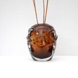 Mid-century modern biomorphic-shaped handmade crystal vase in amber and brown attributed to Börne Augustsson for Åseda, Sweden