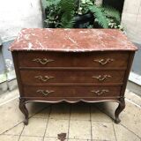 Louis XV style chest of drawers in wood and marble