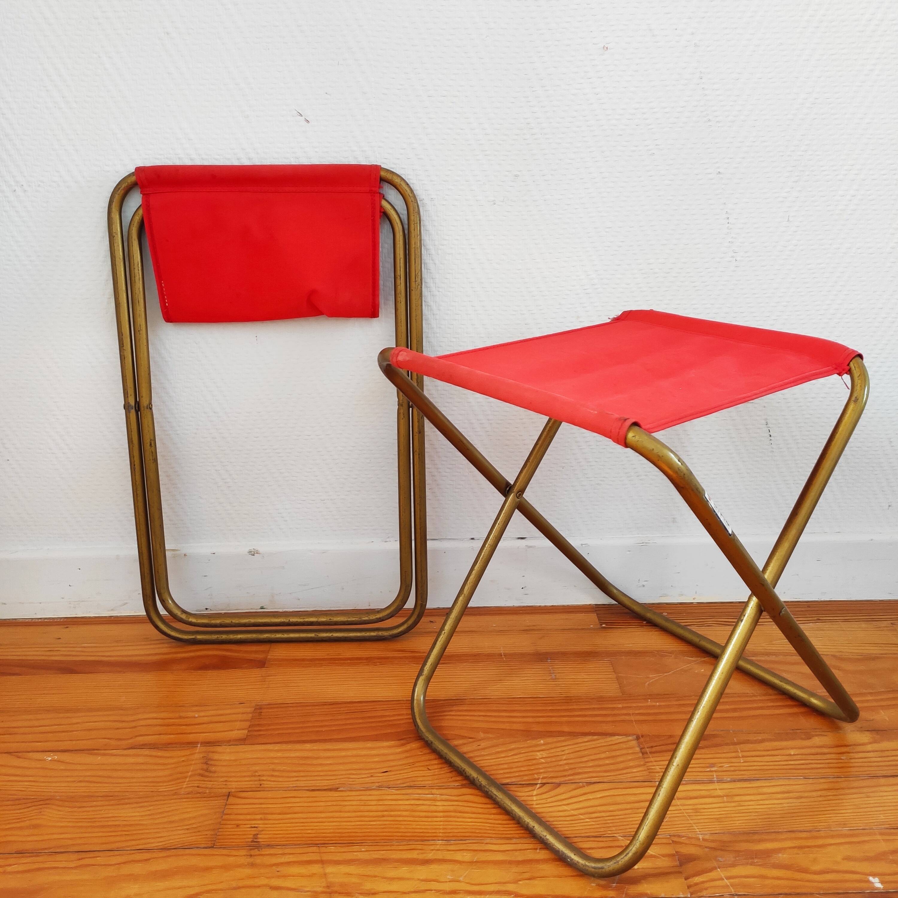 Paire de tabourets pliants vintage Français Lafuma