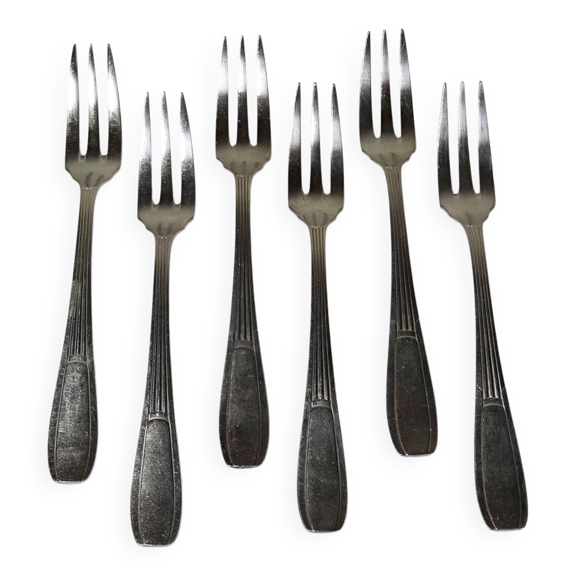 6 vintage/antique silver-plated trident forks, art deco style, SFAM