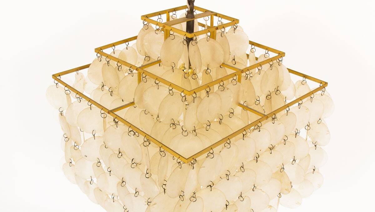 Brass and mother-of-pearl pendant lamp from the 70s