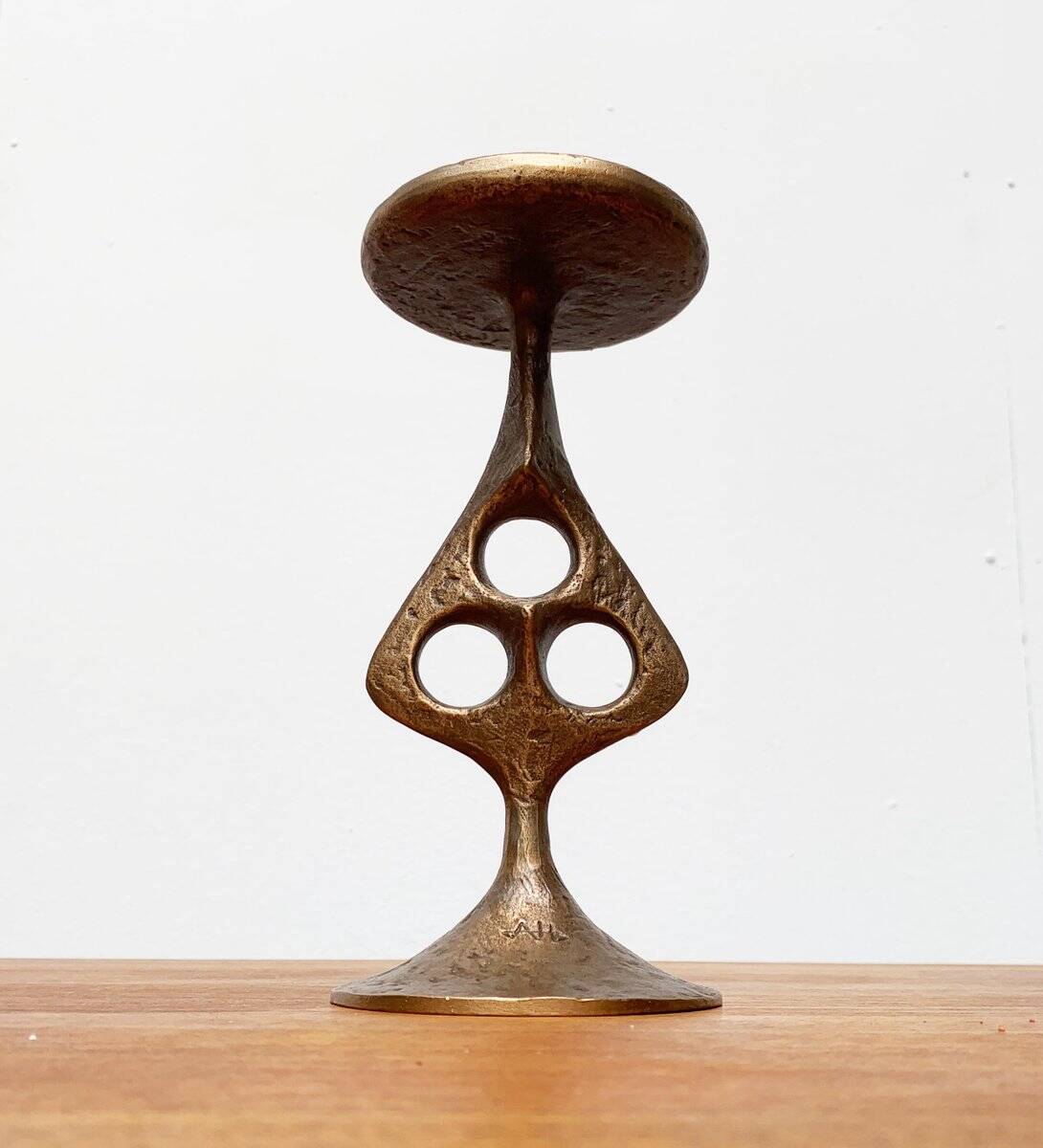 Brutalist metal candlestick mid-century
