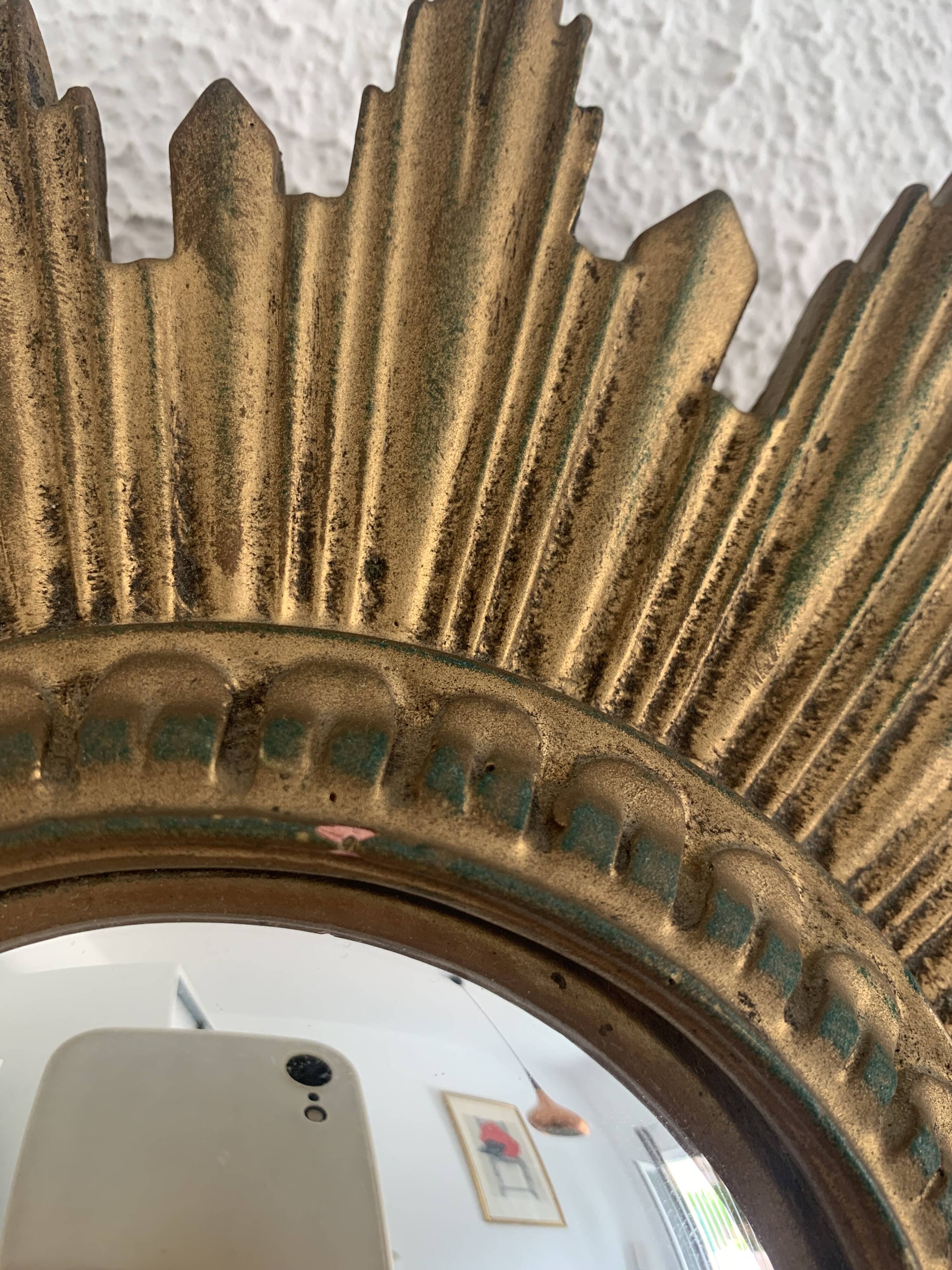 Vintage mirror 1960 sun witch gold resin - 31 cm