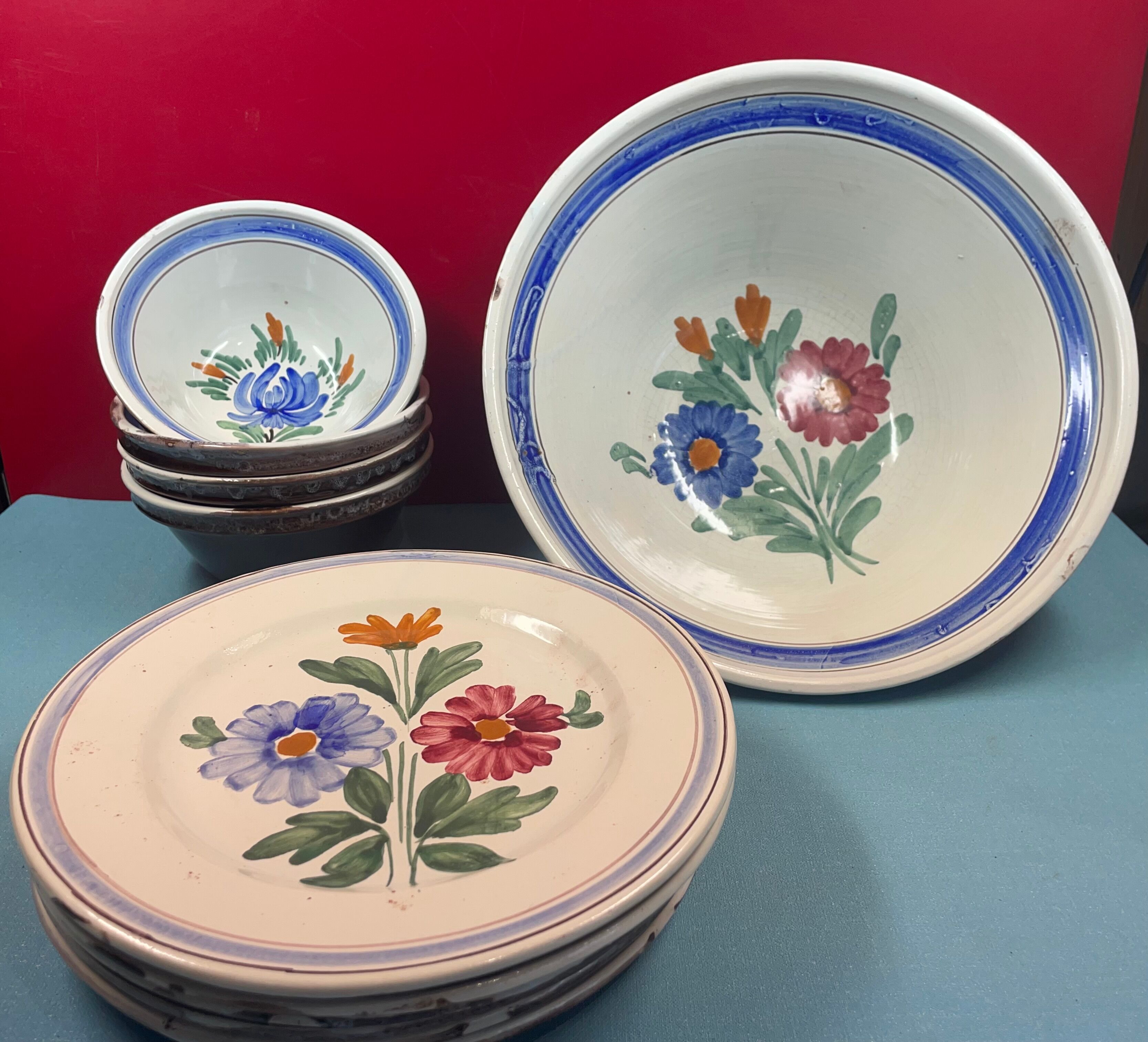 Old floral décor tableware 1 bowl, 6 flat plates & 4 bowls