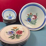Vaisselle ancienne décor fleuri 1 saladier, 6 assiettes plates & 4 bols