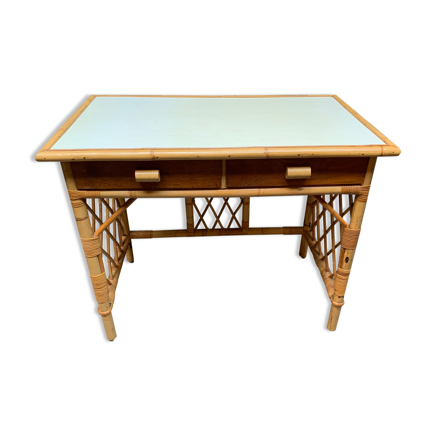 Flat desk in rattan and formica 1970s'