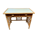 Flat desk in rattan and formica 1970s'