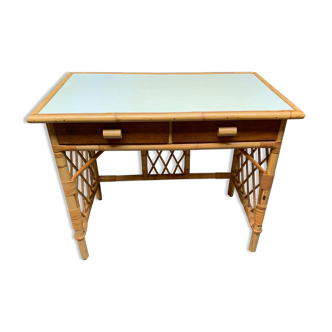 Flat desk in rattan and formica 1970s'