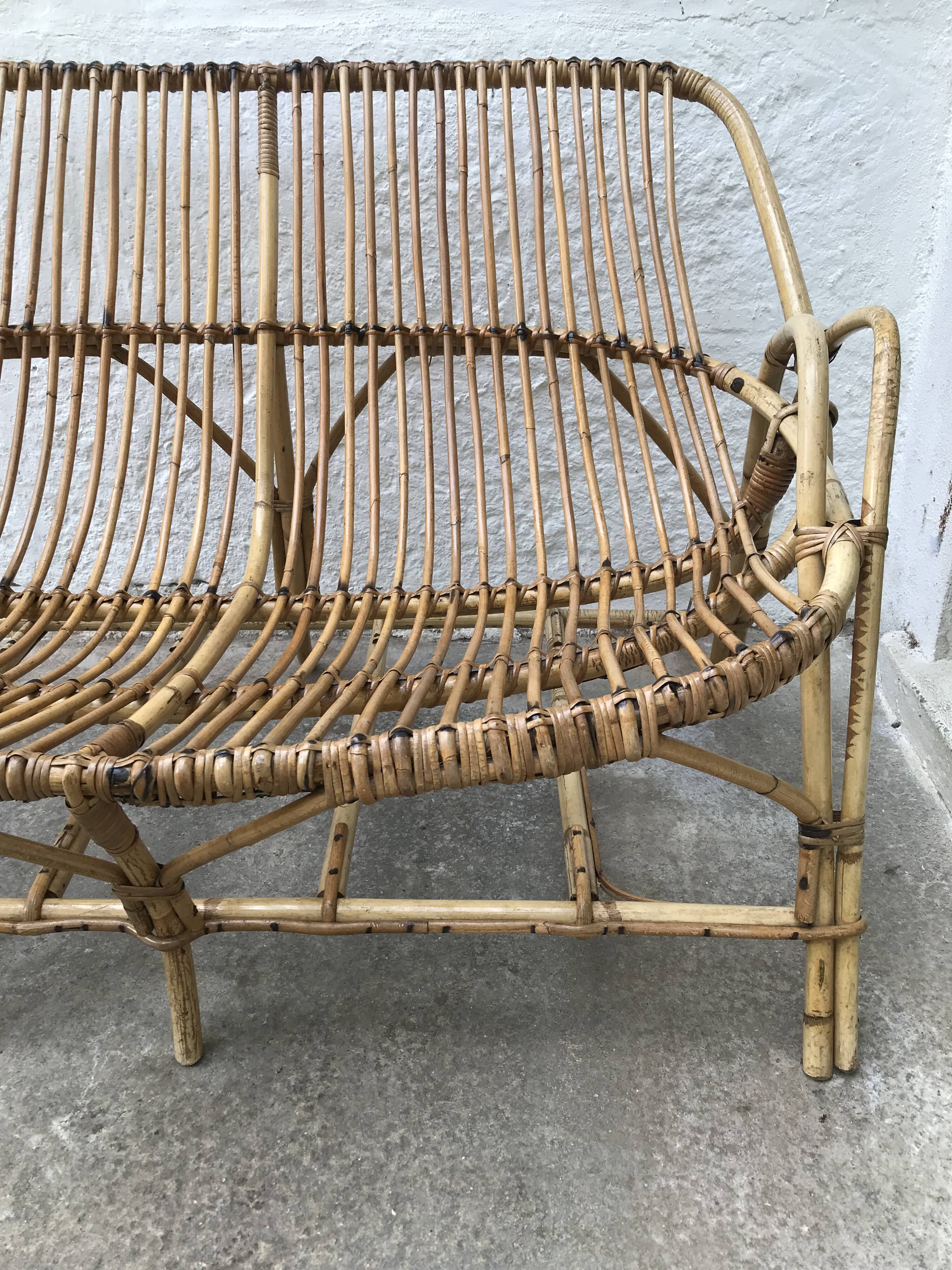 Vintage rattan bench