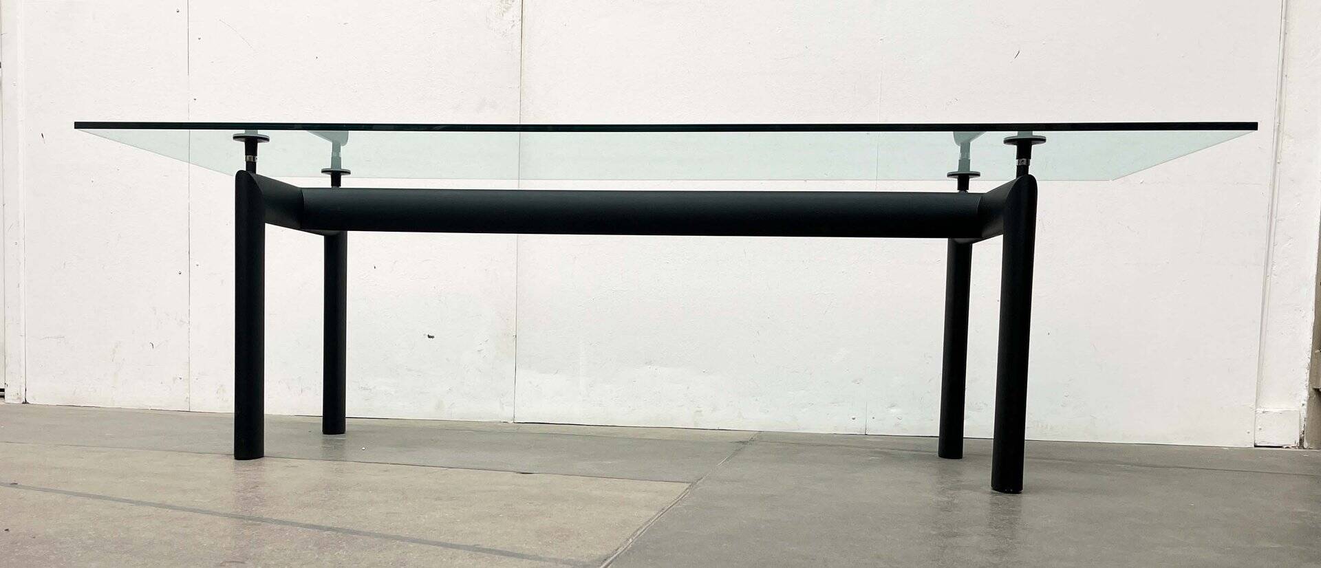 Italian model LC6 dining or office table in metal and glass by Le Corbusier, Pierre Jeanneret, Charlotte Perriand for Cassina.