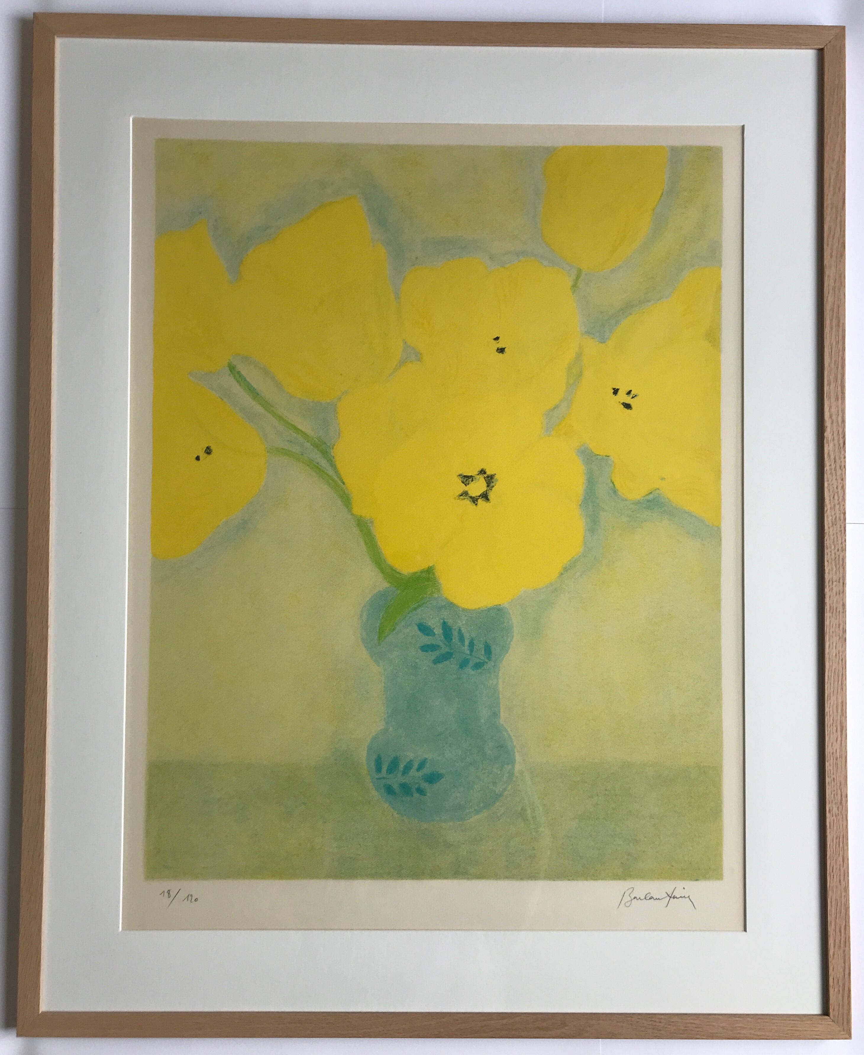 Signed and justified lithograph by pierre boncompain, untitled (tulips baroques), 1982