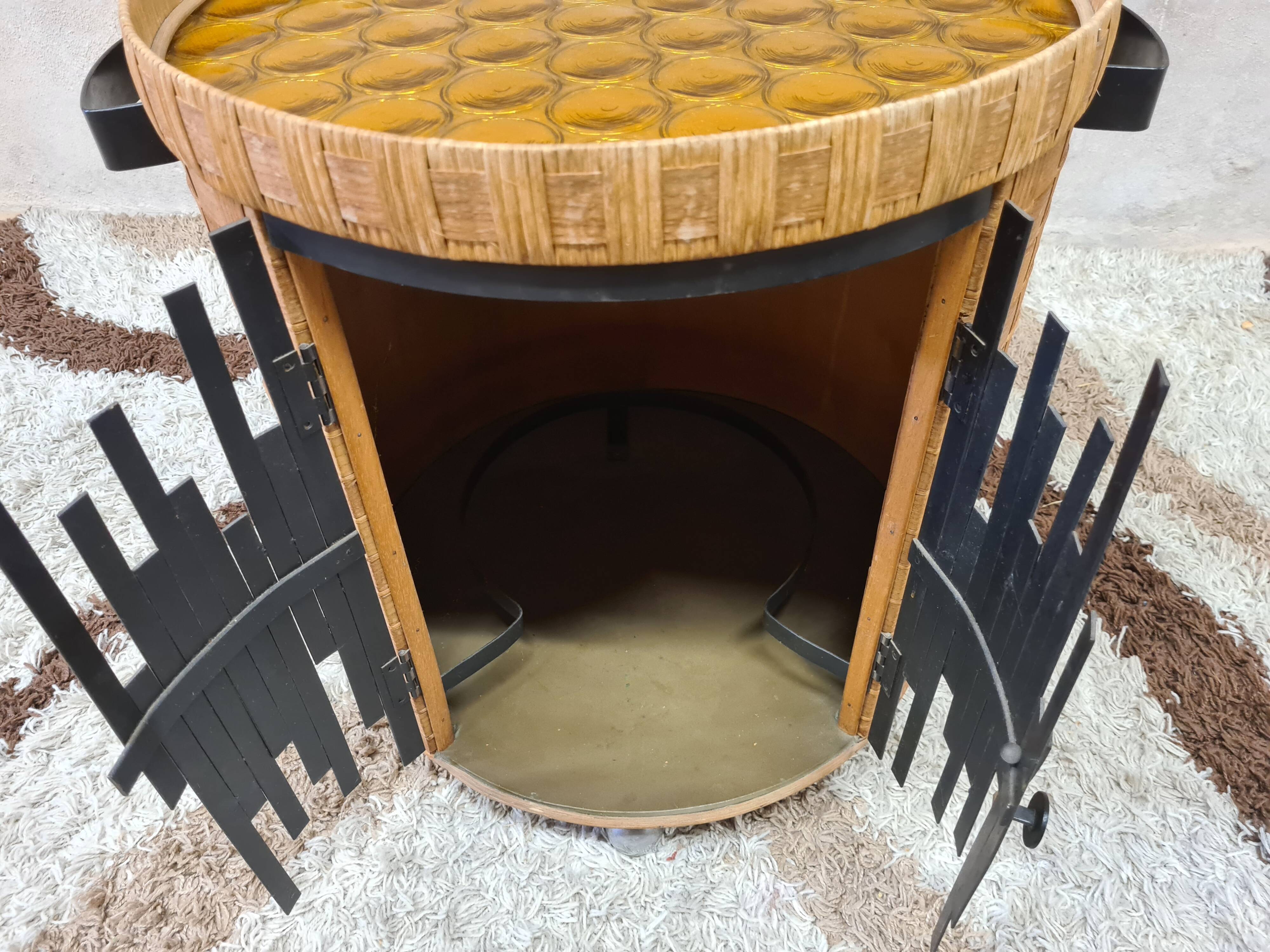 Vintage Rattan Brutalist Bar Cart