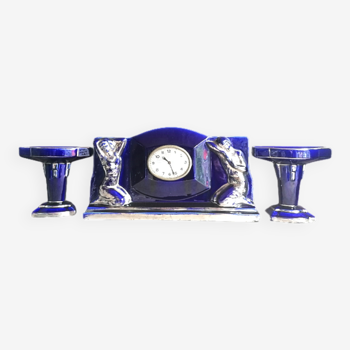 Pendule art déco cobalt et argent