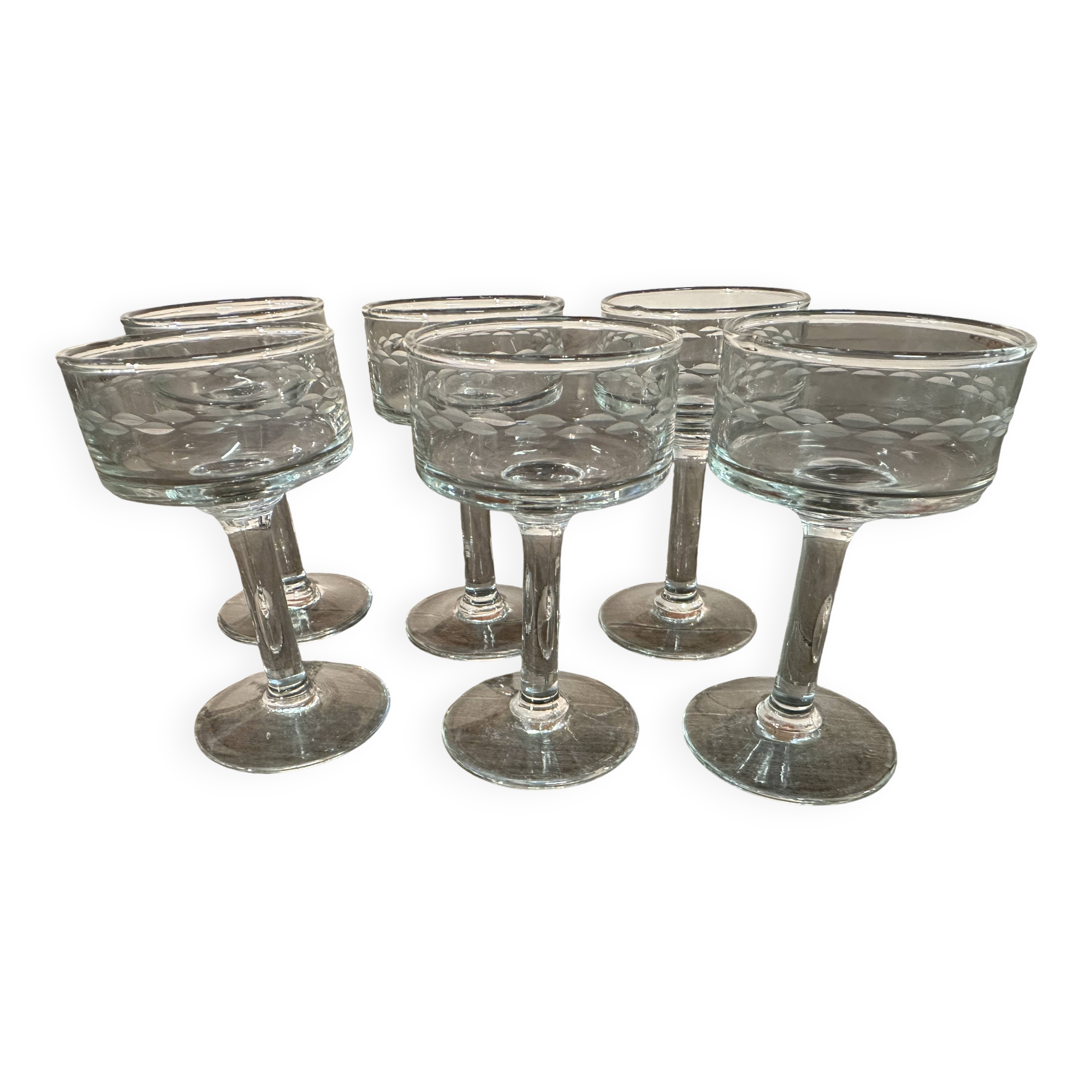 6 sorbet cups on foot - Engraved Crystal Rice Grains H 11.5 cm