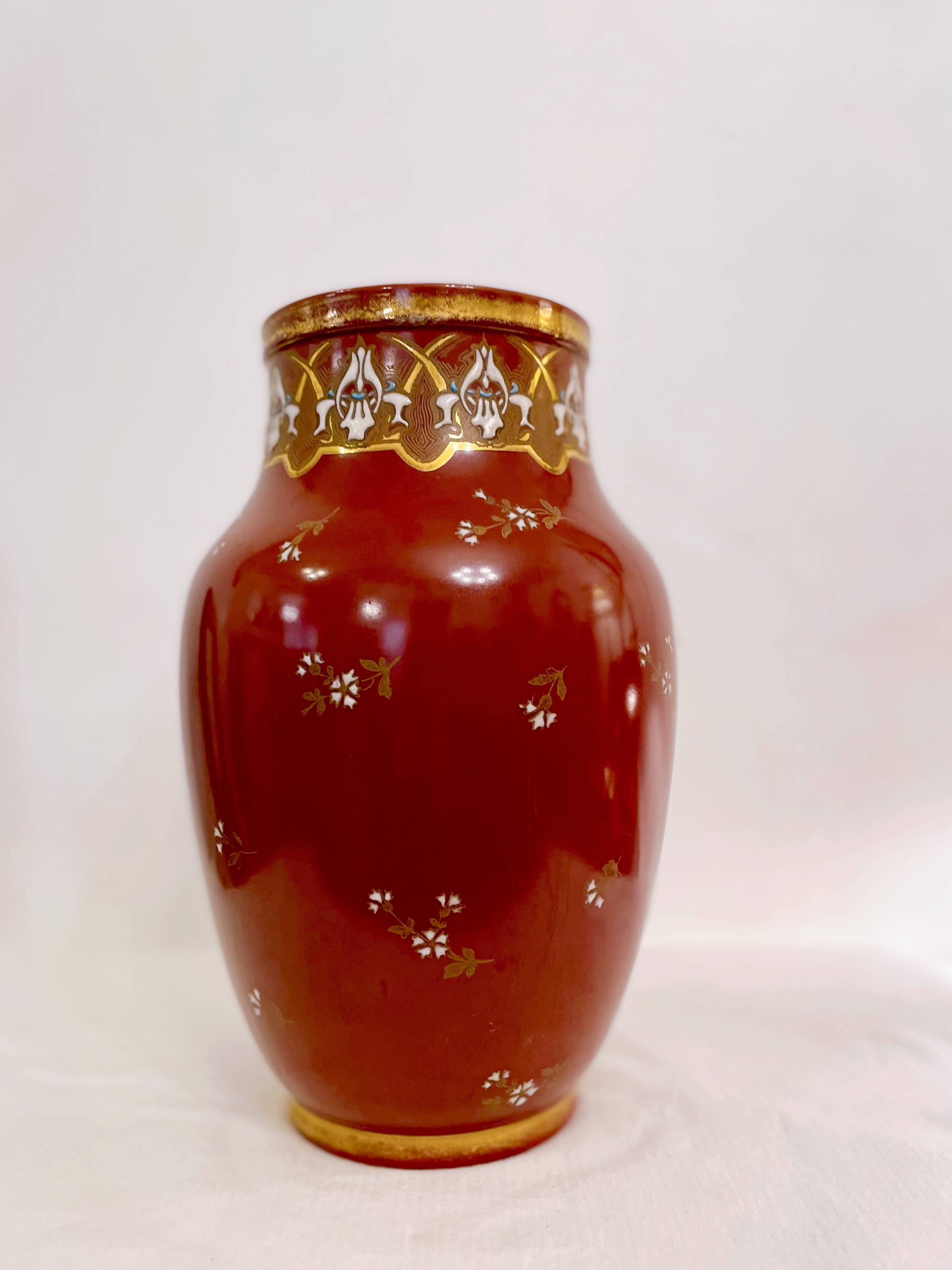 Red Art Deco vase, Keller & Guérin Lunéville earthenware