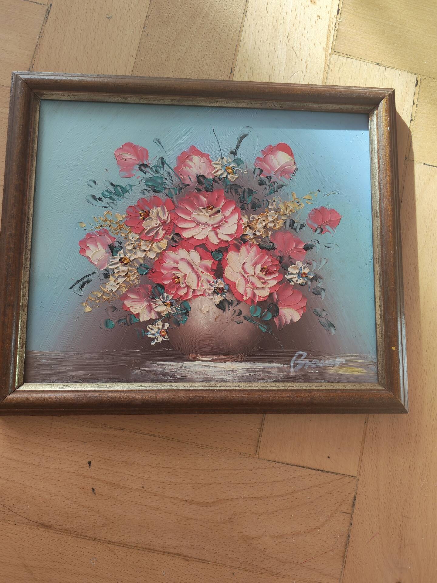 Vintage painting of flowers in a vase