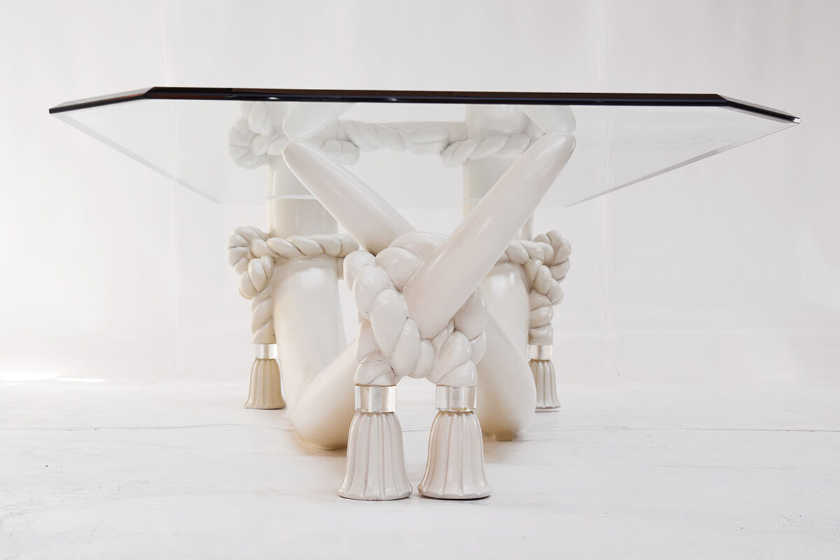 Hollywood regency style faux tusk coffee table, 1980s