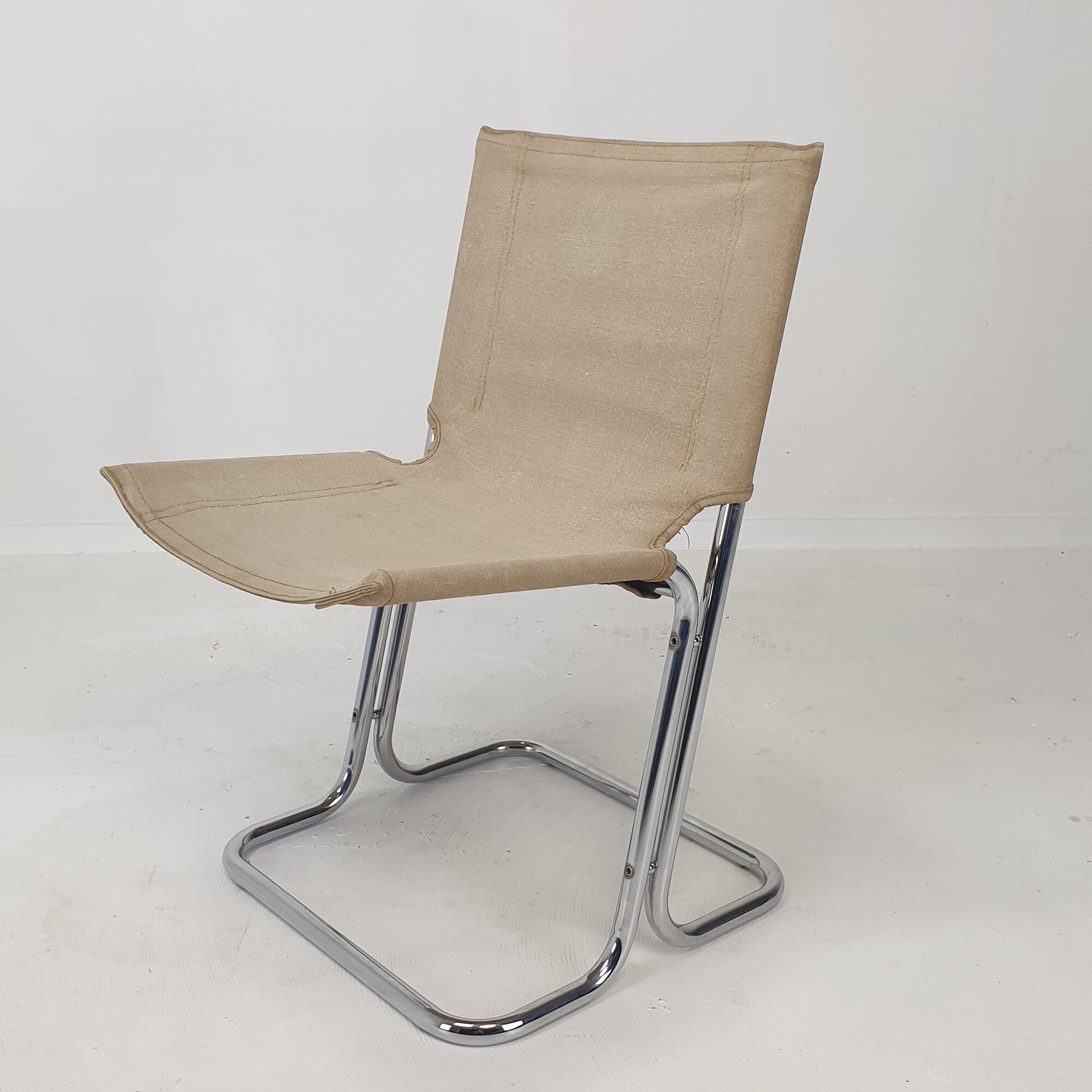 Set of 2 italian canvas and chromed metal chairs, 1970's