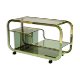 Bar cart in gilded metal smoked 70s glass vintage