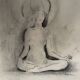 Painting signed charcoal woman buddha zen attitude
