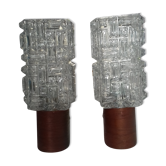 Pair of Philips 60s wall lamps in teak and glass