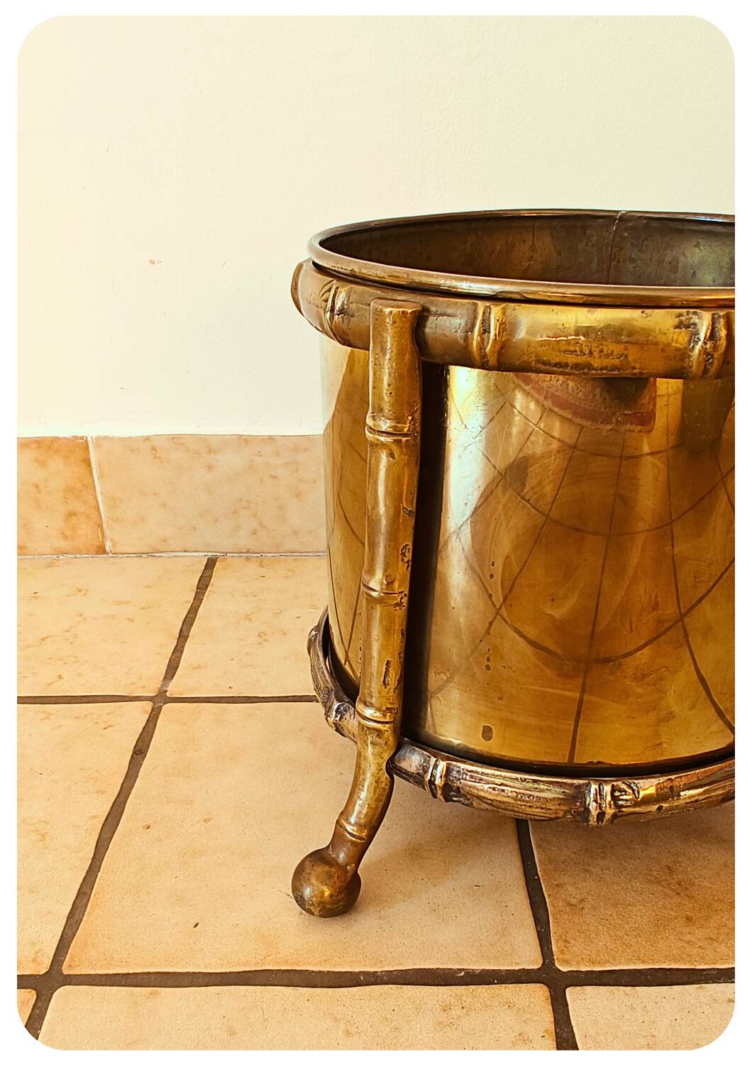 Pot de fleurs vintage en laiton faux bambou Maison Bagues