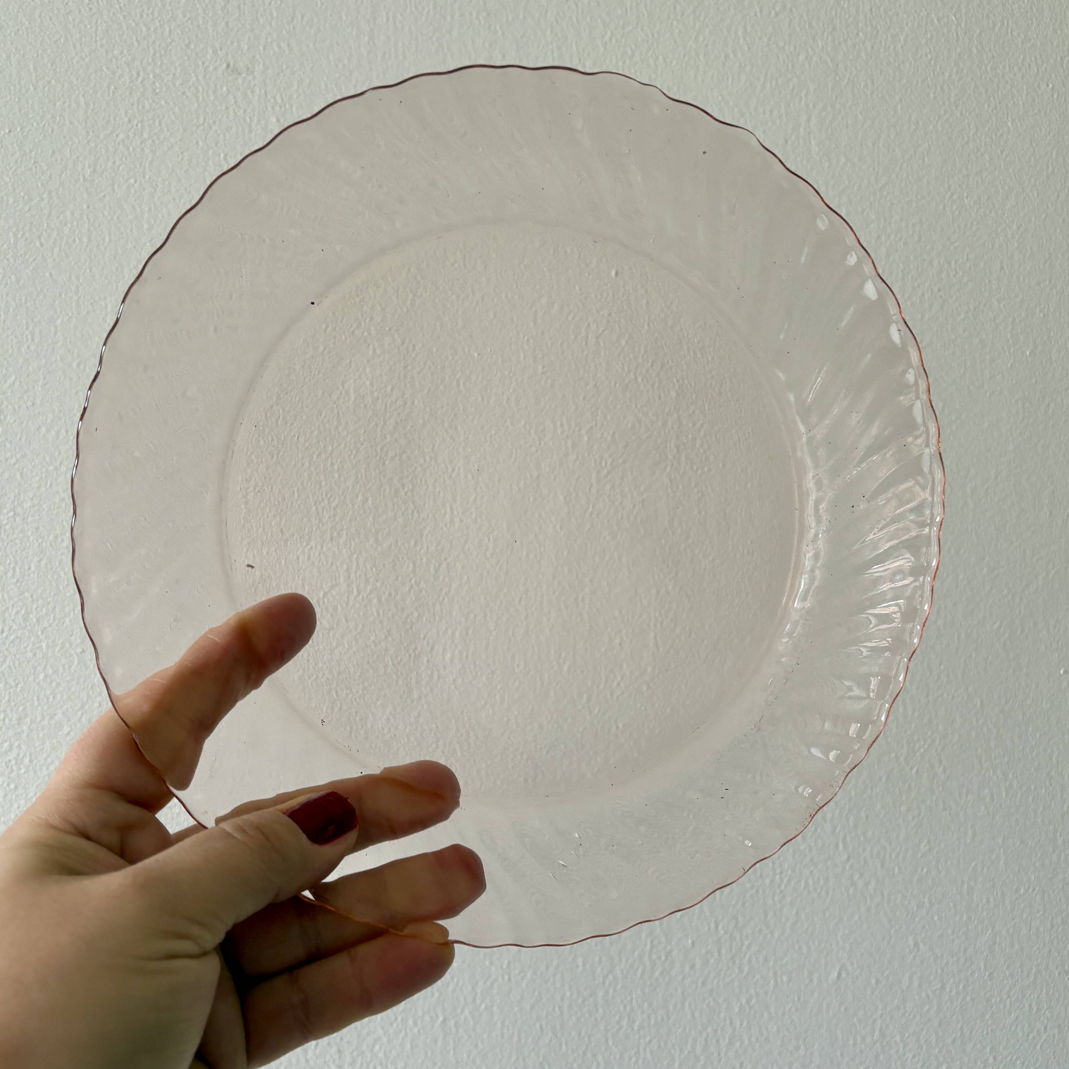Set of 6 vintage Arcoroc rosaline dessert plates