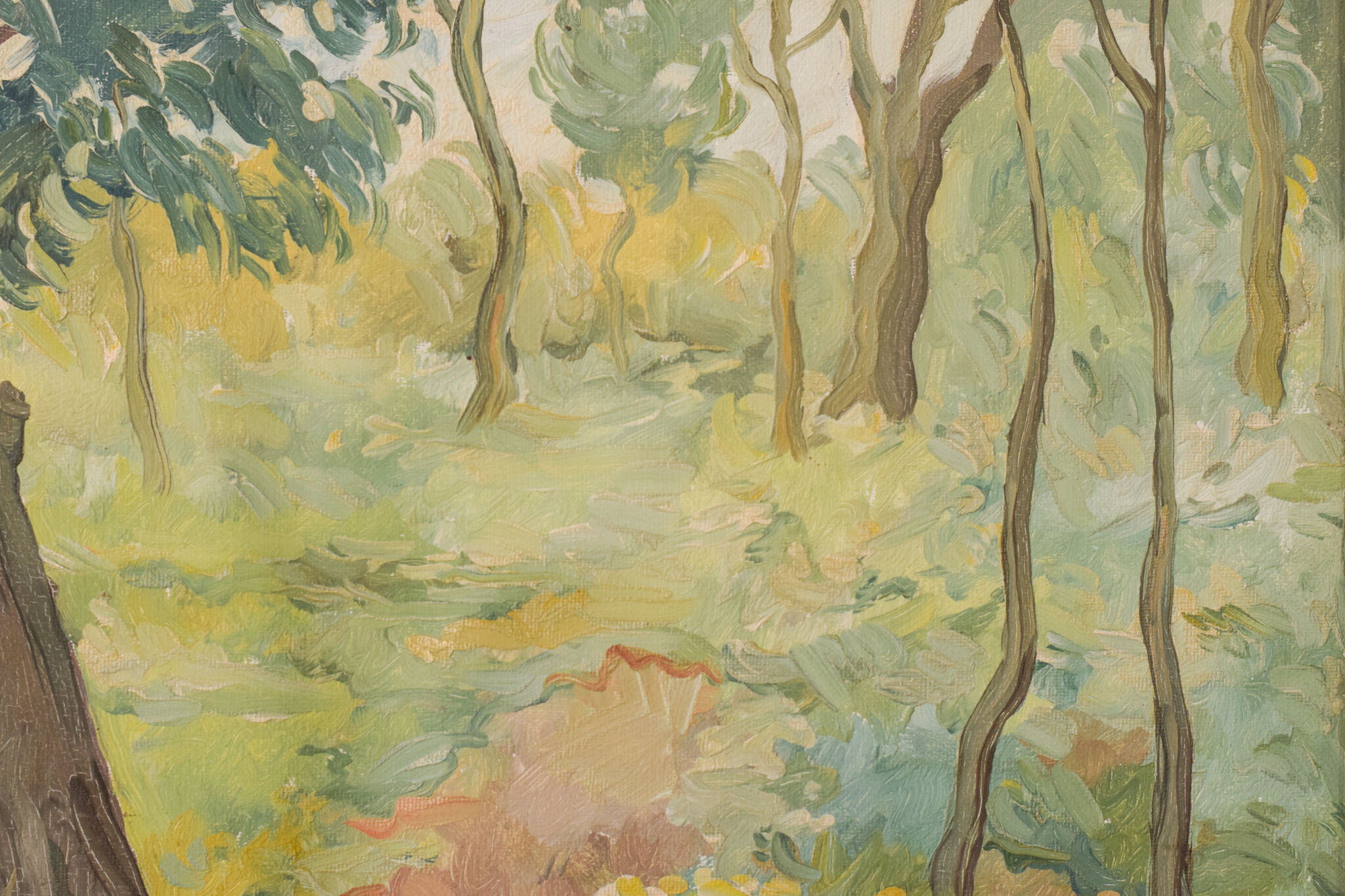 Impressionist wooded landscape with flowers