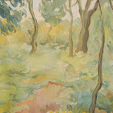Impressionist wooded landscape with flowers