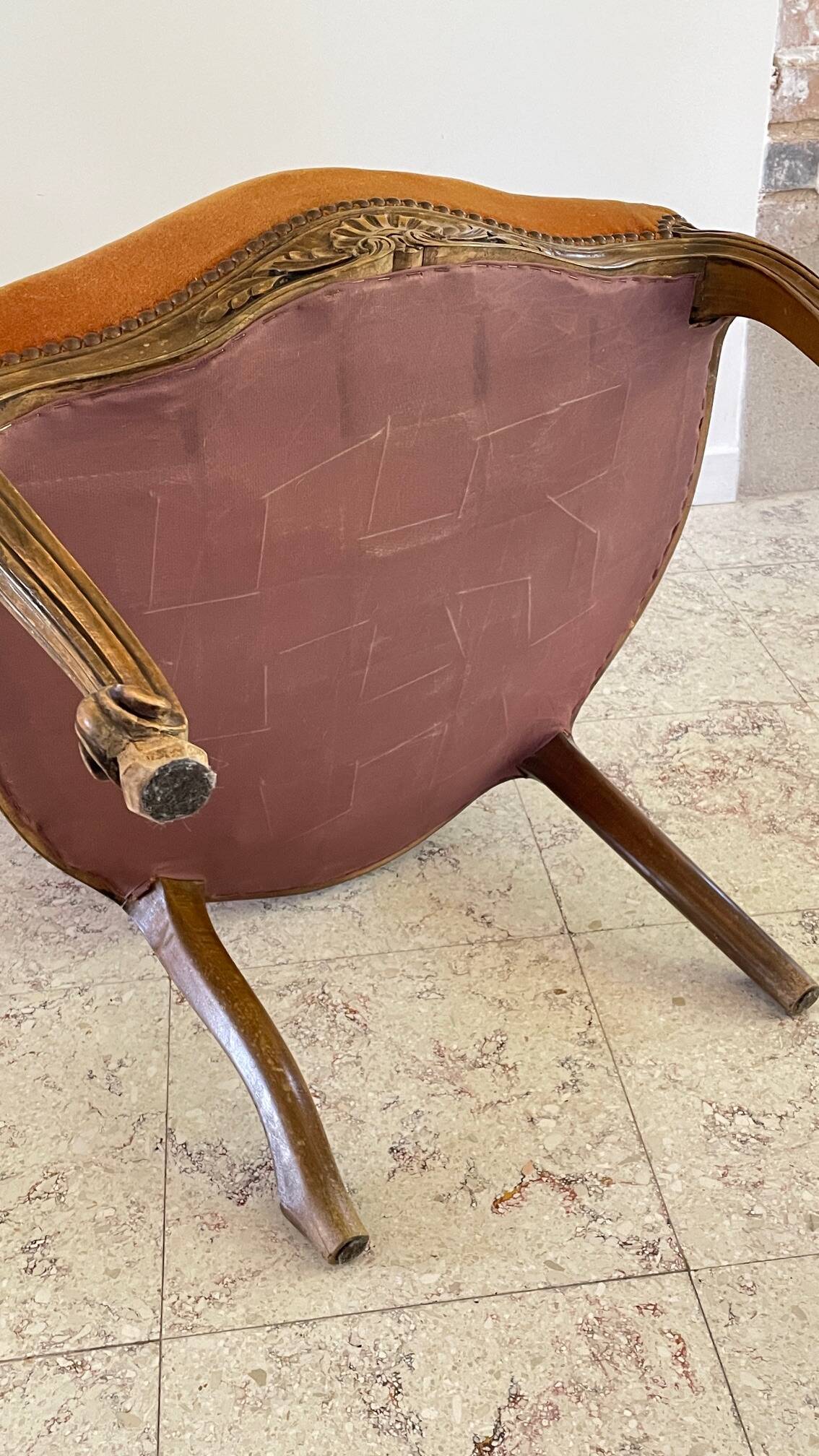 Vintage French Curry Velvet Cabriolet Armchair