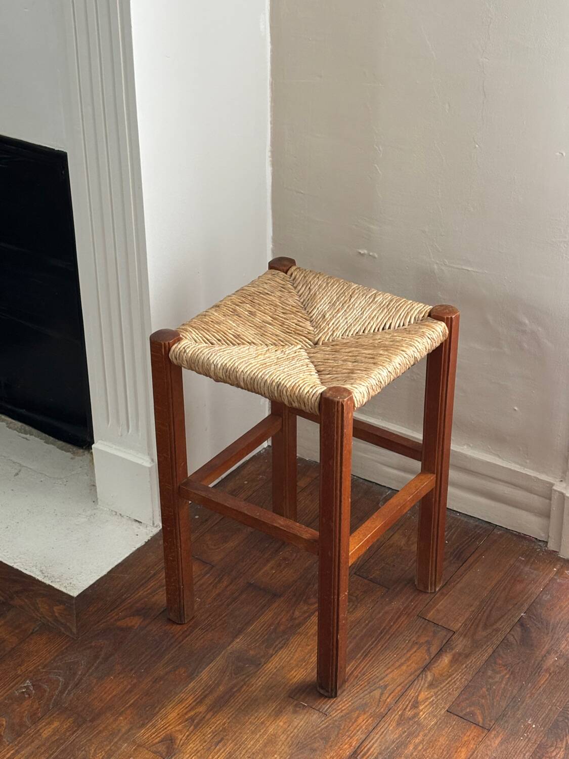 Wood and straw stool