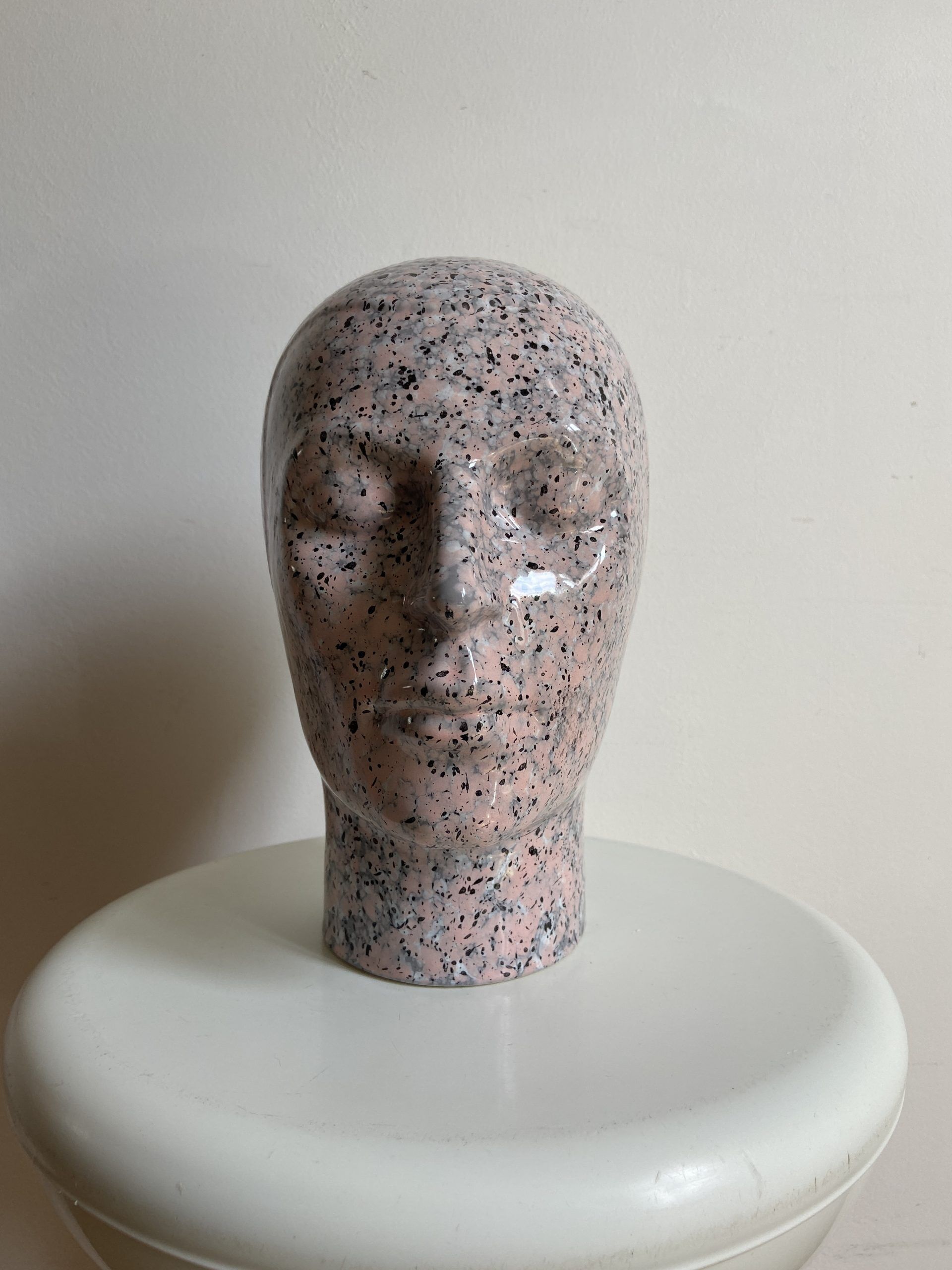 Vintage ceramic head speckled pattern pink and black