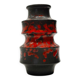 Vase ouest-allemand des années 1960 - Glaçure volcanique rouge et noire