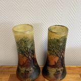 According to Legras: Pair of stained glass roller vases