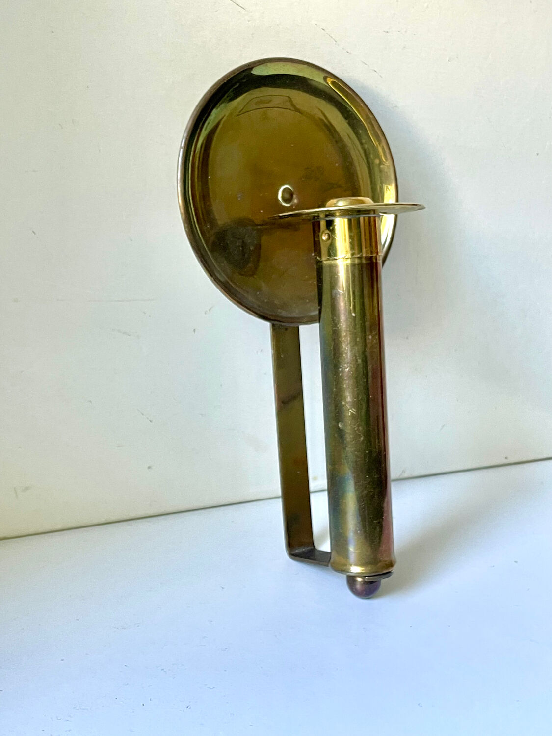Vintage brass Scandinavian Art Deco wall candle holder sconce