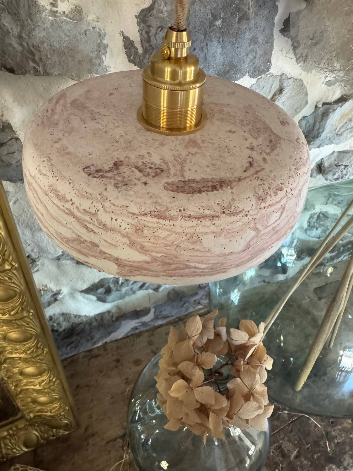 Pair of handcrafted portable lamps with a marbled stone effect